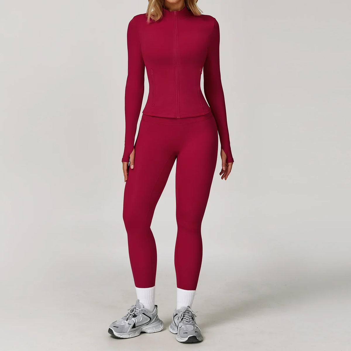Women's Long Sleeve Sports Bra and Leggings Workout Set - Seamless Yoga Outfit with Breathable Stretch Material