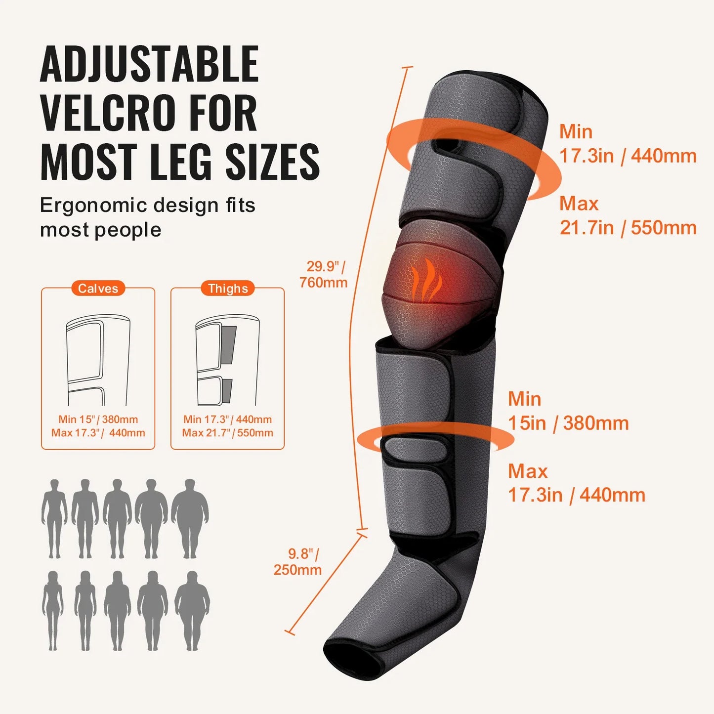 Air Compression Leg Massager with Heat – Full Foot, Calf, Thigh Wraps, 3 Modes & Intensities