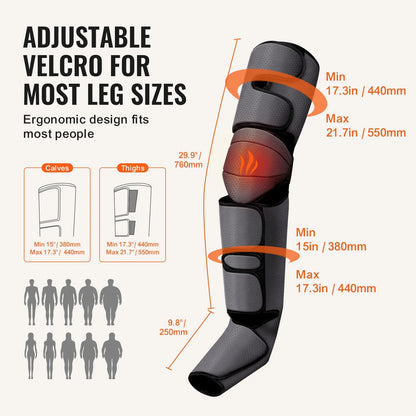 Air Compression Leg Massager with Heat – Full Foot, Calf, Thigh Wraps, 3 Modes & Intensities