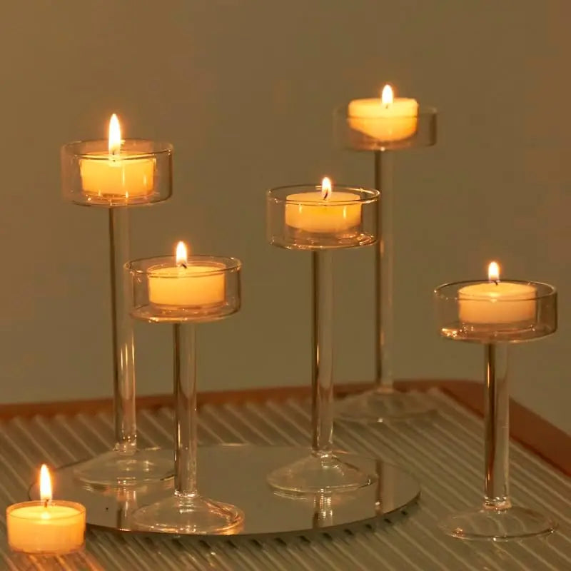 Elegant Glass Tealight Candle Holders - Set of 3