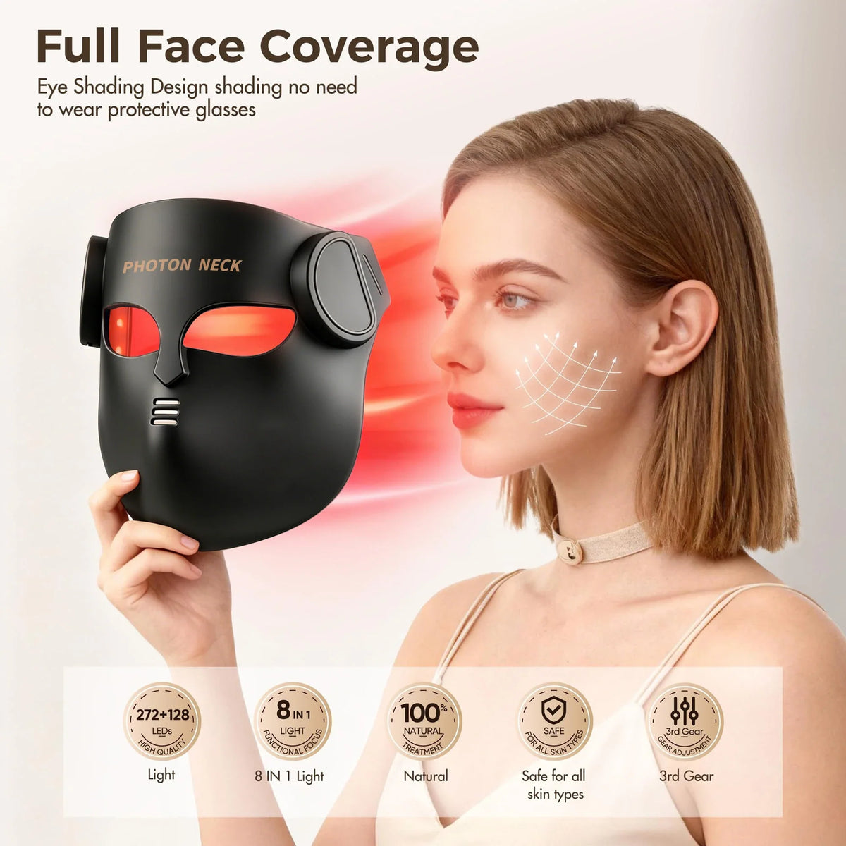 Neck Light Therapy LED Mask – Red Light Treatment for Acne, Wrinkles, and Skin Brightening