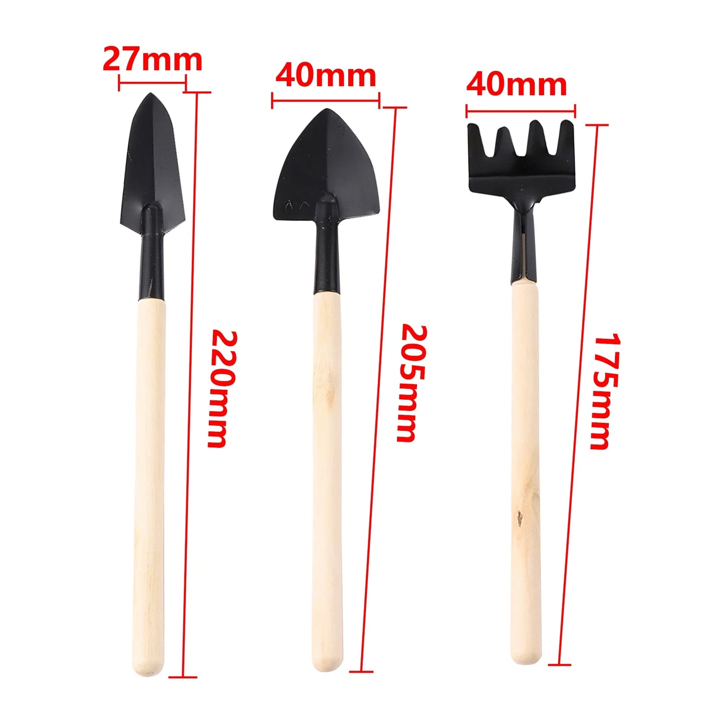 3-Piece Mini Garden Tool Set with Wooden Handles | Trowel and Rake | Perfect for Potted Plants