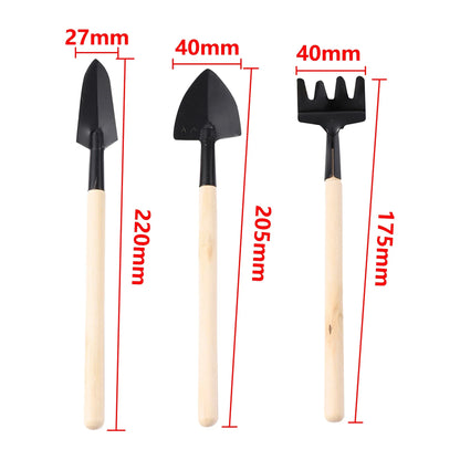 3-Piece Mini Garden Tool Set with Wooden Handles | Trowel and Rake | Perfect for Potted Plants