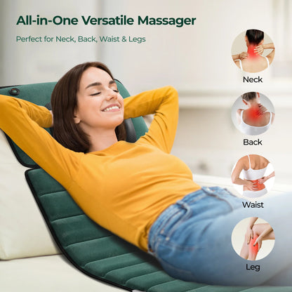Heat-Enhanced Full Body Massage Mat – 10 Vibration Motors, 9 Settings, Removable Neck Pillow & Foot Massager