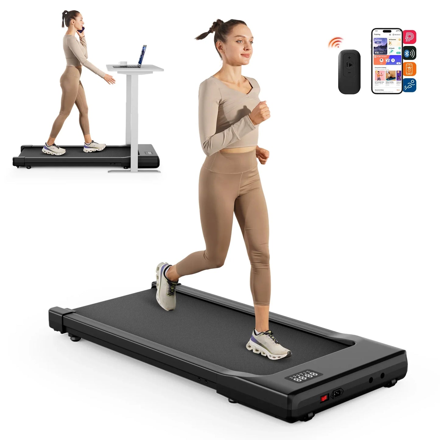 Slim Under Desk Treadmill with 2.5HP Motor | 265 lb Capacity, LED Display, Remote, 2.5 MPH