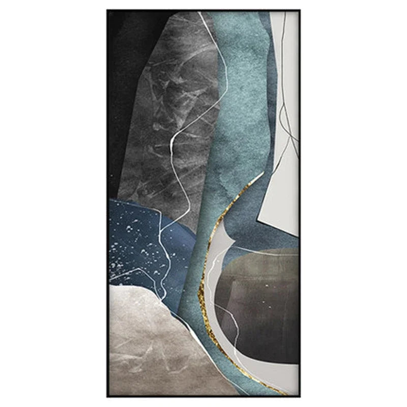 Large Geometric Abstract Canvas Art in Gray, Blue, and Green for Modern Living Spaces