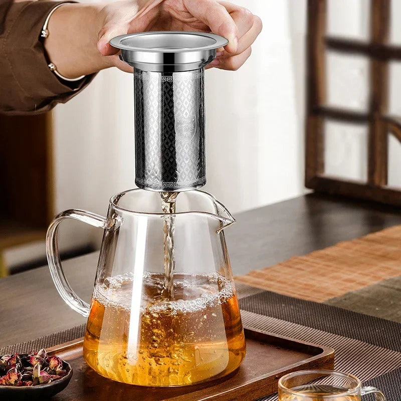 Heat-Resistant Glass Teapot 450ml-950ml with Stainless Steel Infuser for Kung Fu Tea, Puer and Oolong