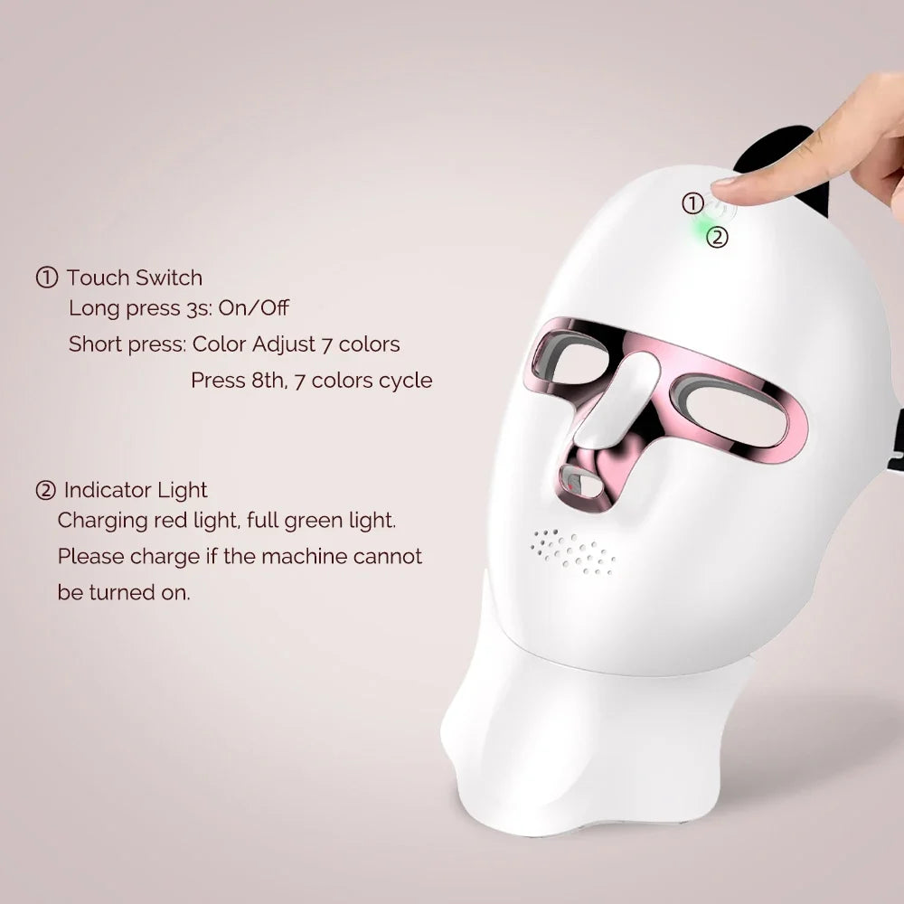 Wireless LED Facial Mask with Neck Light Therapy – 7 Colors, 120 LEDs for Acne and Wrinkle Treatment