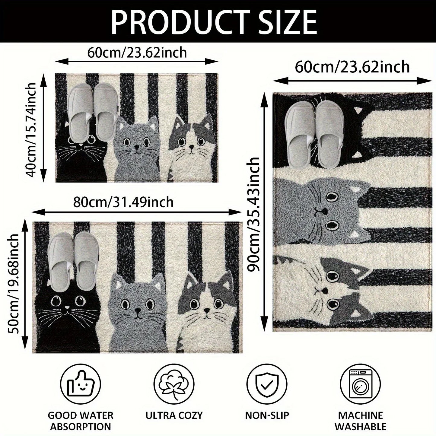 Waterproof Soft Floor Mat with Striped Cartoon Cat Design