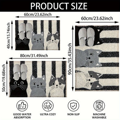 Waterproof Soft Floor Mat with Striped Cartoon Cat Design