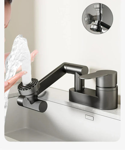 Two-Hole Basin Mixer Faucet with 360° Swivel for Hot and Cold Water