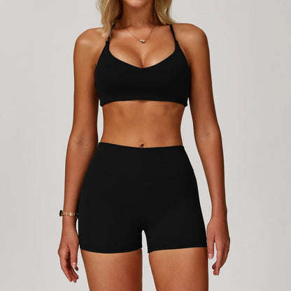 Women's Long Sleeve Sports Bra and Leggings Workout Set - Seamless Yoga Outfit with Breathable Stretch Material