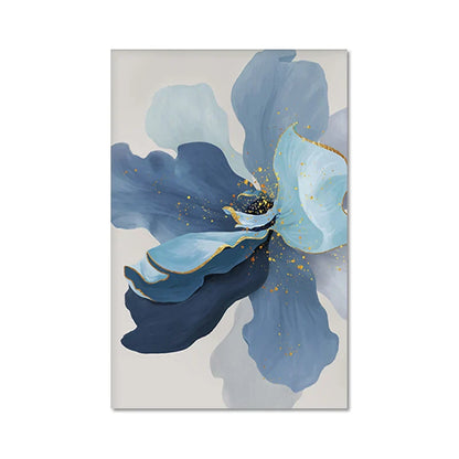 Modern Botanical Abstract Canvas Prints - Large Blue Floral Wall Art for Home Decor