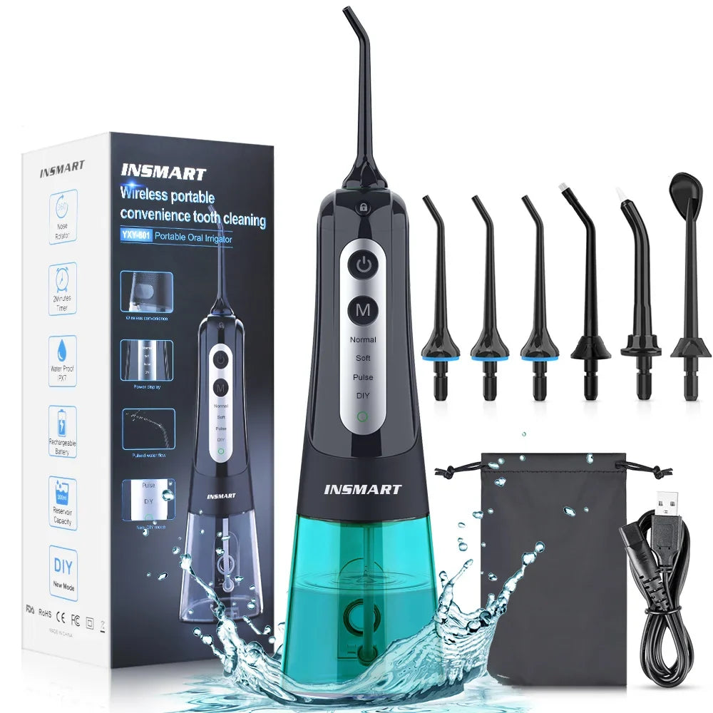 Water Flosser with 300ml Reservoir - USB-C Rechargeable, 4 Settings, IPX7 Waterproof
