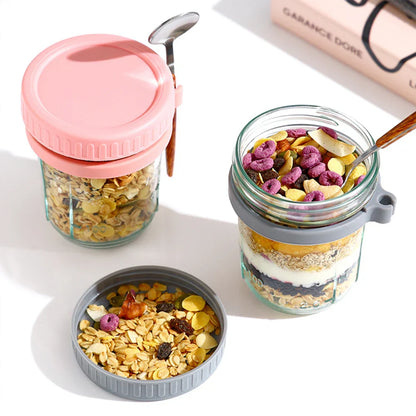 Portable Multifunctional Breakfast Cup with Lid and Spoon - Ideal for Oatmeal, Cereal, Nuts, Yogurt, Salad, and More - Heat-Resistant Tumbler for Juice and Milk