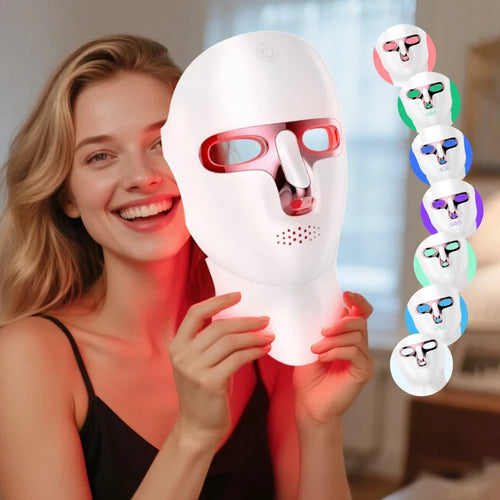 Wireless LED Facial Mask with Neck Light Therapy – 7 Colors, 120 LEDs for Acne and Wrinkle Treatment