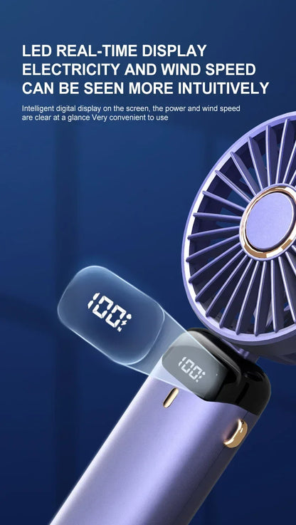 Portable Mini Fan 5000mAh – Wireless USB Rechargeable with Digital Screen and Phone Holder, 5-Speed Neck Hanging Design