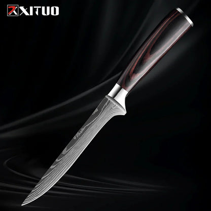 Kitchen Knife Collection - 1-9 Pieces Stainless Steel Chef, Santoku & Fruit Knives with Ergonomic Pakkawood Grip