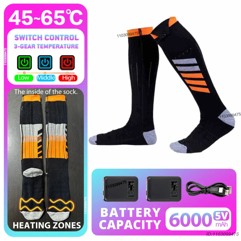 Heated Socks with Rechargeable 6000 mAh Battery | Up to 10 Hours Warmth | Unisex Thermal Socks for Outdoor, Skiing & Winter Use