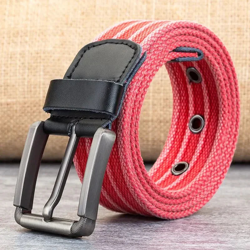Adjustable Casual Striped Waistband Canvas Belt for Men