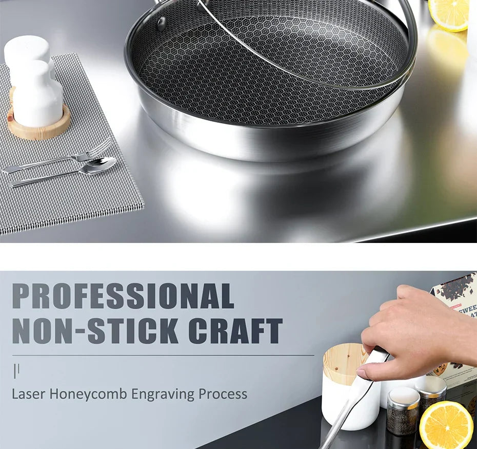 Non-Stick Frying Pan with Honeycomb Design in Stainless Steel