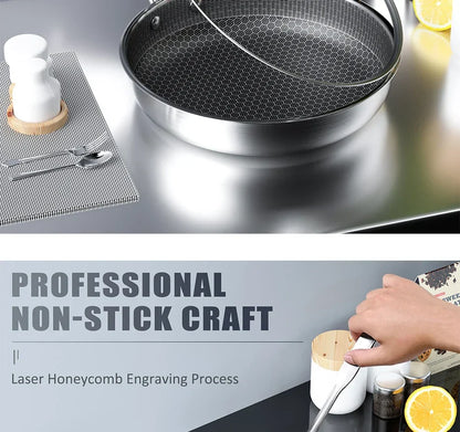 Non-Stick Frying Pan with Honeycomb Design in Stainless Steel