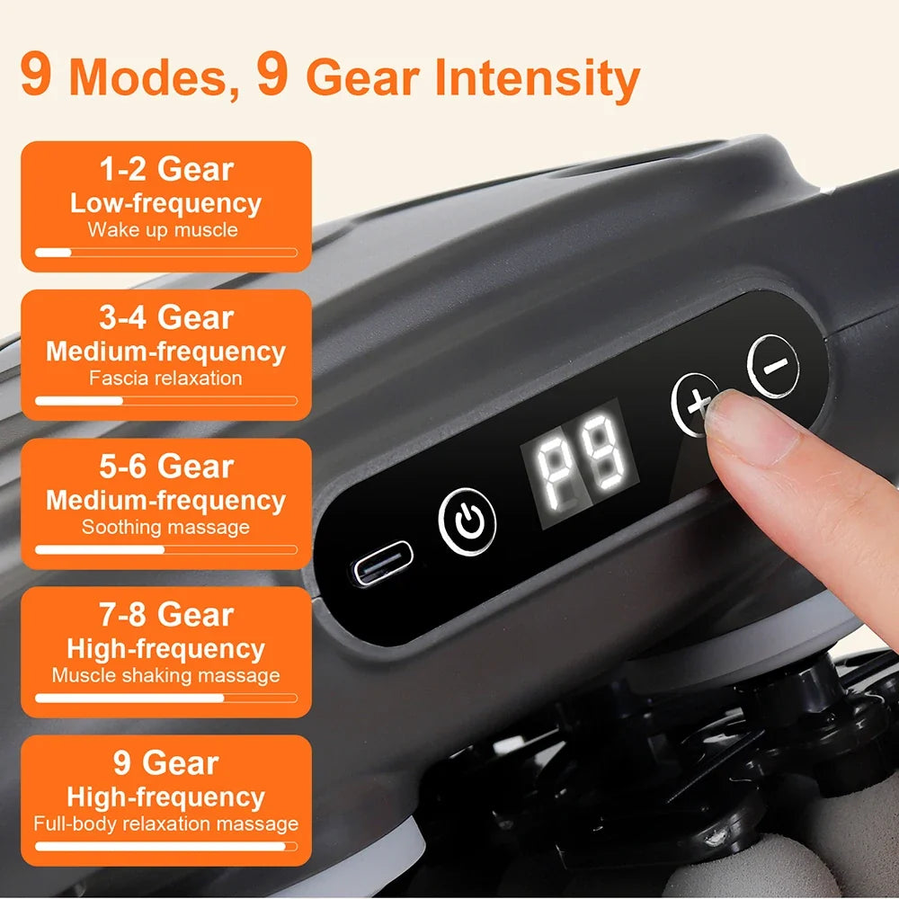 Deep Tissue Massage Gun with 42 Heads, Red Light Heat & Dual Handles - 9 Modes & Intensities