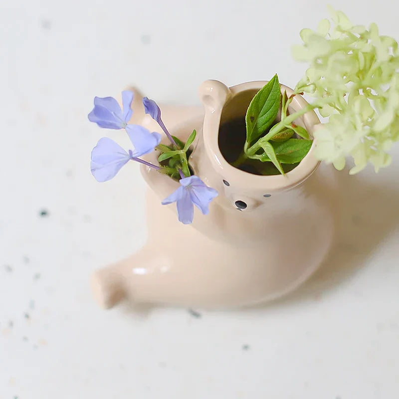 Floral Vase with Bear Design