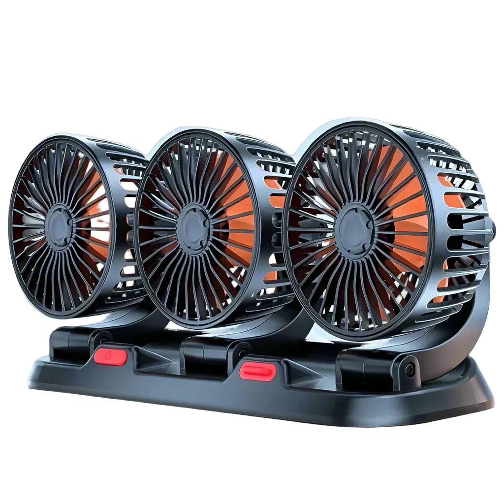 Three-Head Car Fan with 360° Adjustment – USB/12V/24V Air Circulator