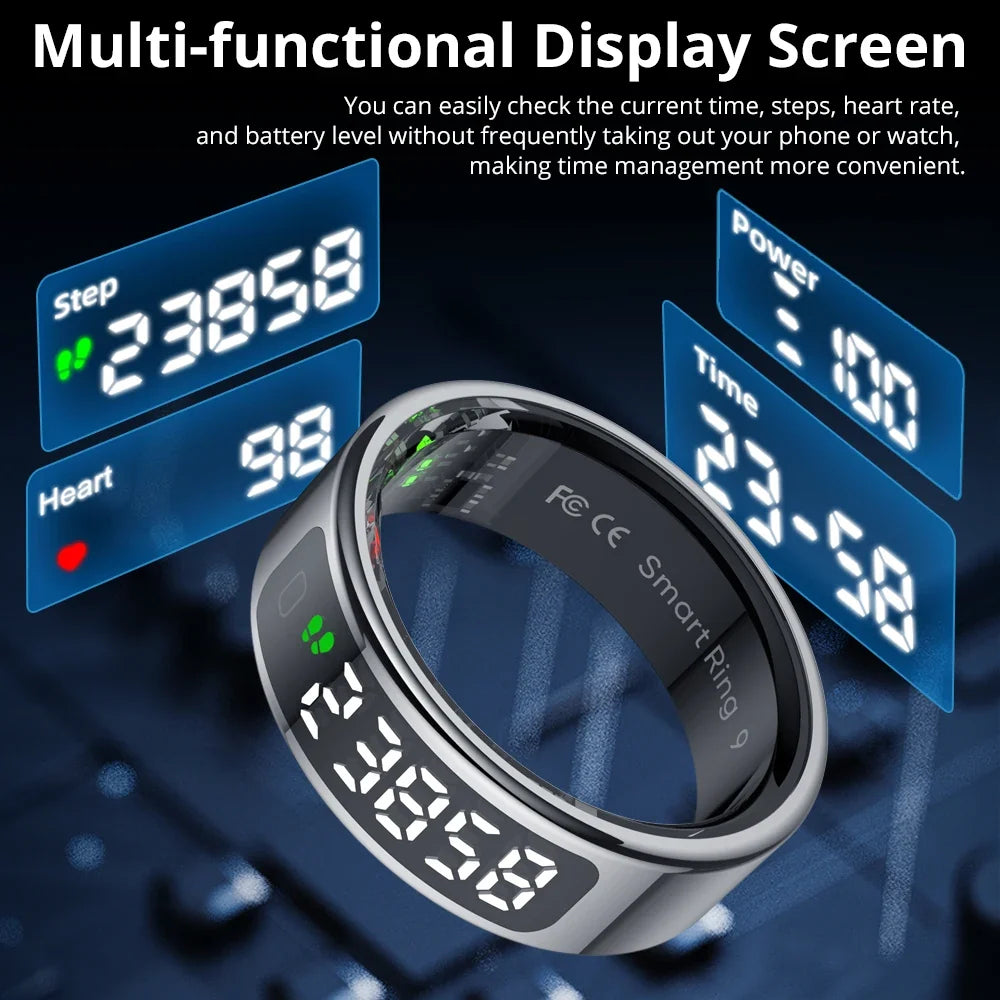 Fitness Tracker Ring with OLED Screen | Monitors Heart Rate, SpO₂, Sleep, Stress, Activity, 5ATM Waterproof, Wireless Charging