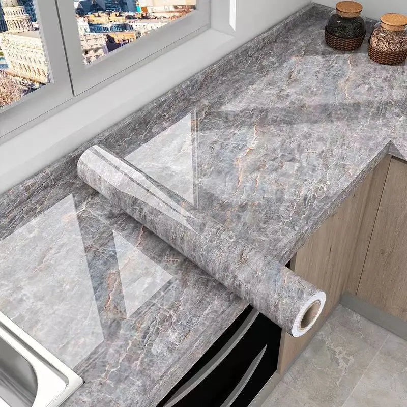 Self-Adhesive Waterproof Wallpaper - Marble Oil-Proof Film for Kitchen Renovation