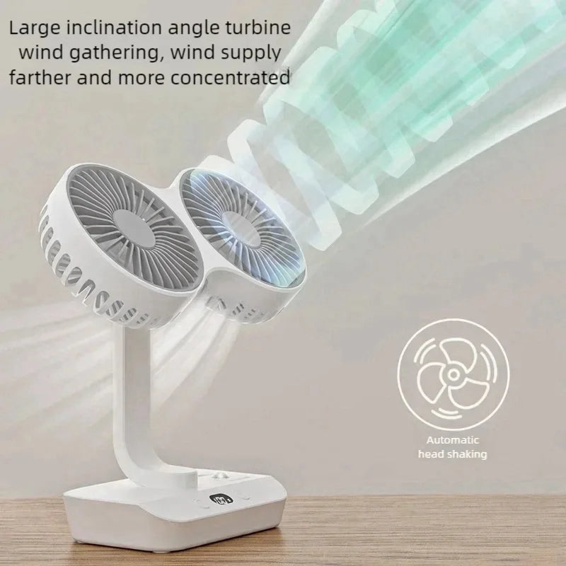 Portable Night Lamp with Adjustable Double-Head Table Fan