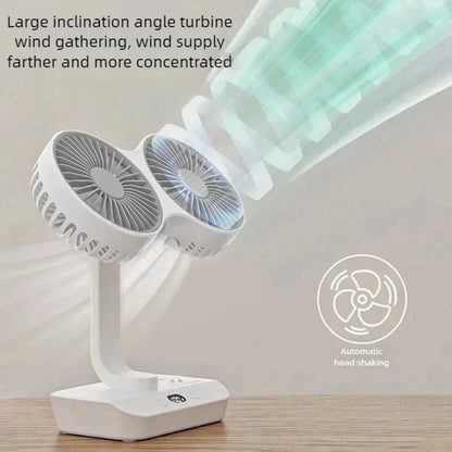 Portable Night Lamp with Adjustable Double-Head Table Fan