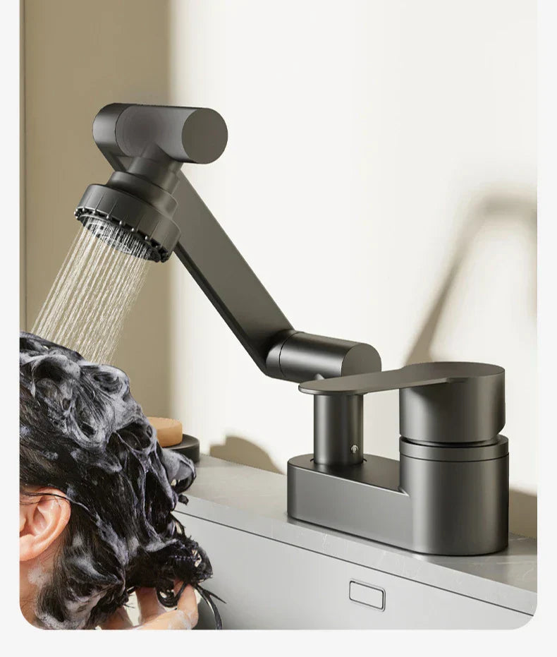 Two-Hole Basin Mixer Faucet with 360° Swivel for Hot and Cold Water