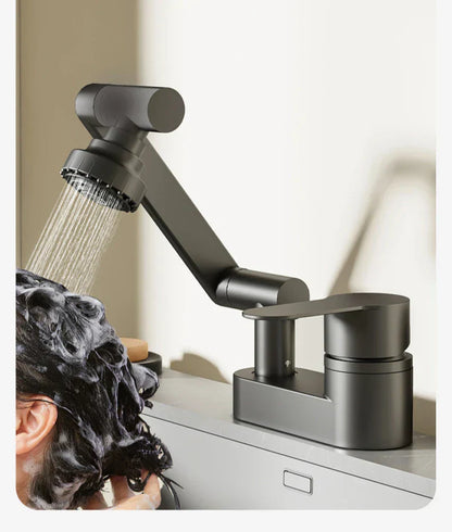 Two-Hole Basin Mixer Faucet with 360° Swivel for Hot and Cold Water