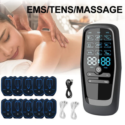 Muscle Stimulator with Rechargeable TENS & EMS – 6 Modes, 19 Intensities, 4 Electrode Pads