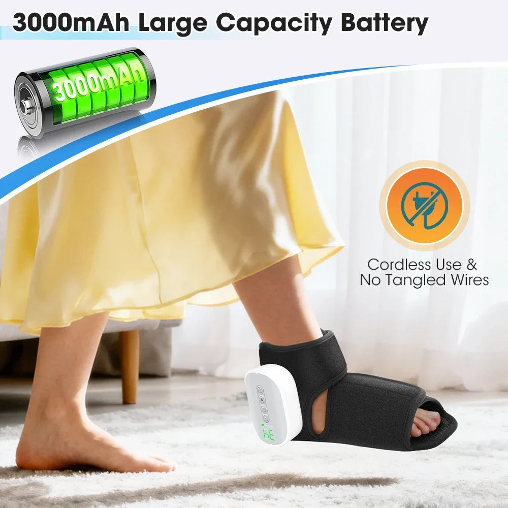 Rechargeable Foot and Ankle Wrap – Air Compression Massager with Heat, 3 Modes, 5 Intensities & Vibration Option
