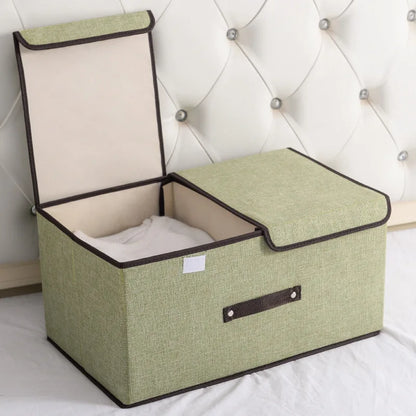 Foldable Cotton Storage Box | Organizer with Double Closure for Clothes and Laundry