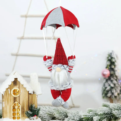 Hanging Christmas Gnome with Parachute | Handmade Plush Doll | 45×18 cm