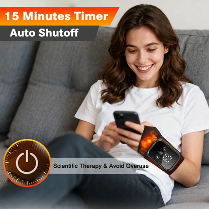 Heated Electric Wrist Brace with Vibration, Adjustable Strap & Timer