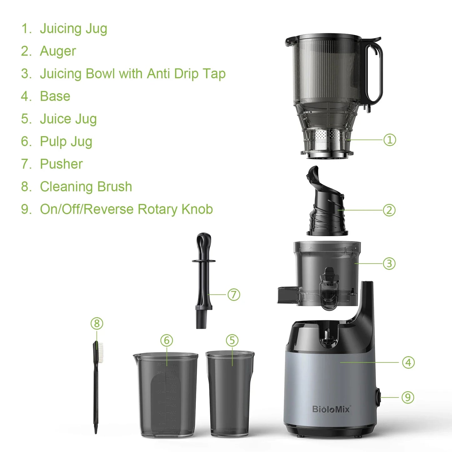 Slow Masticating Juicer with Wide Chute, Quiet Motor & Easy Clean Plug