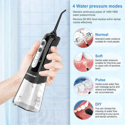 Water Flosser with 300ml Reservoir - USB-C Rechargeable, 4 Settings, IPX7 Waterproof