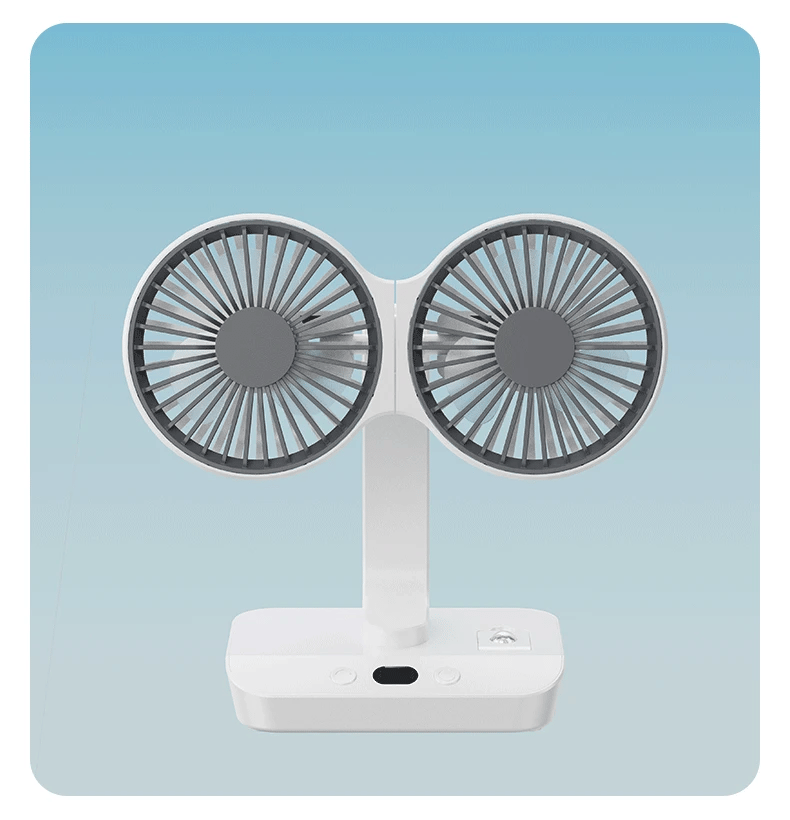 Portable Night Lamp with Adjustable Double-Head Table Fan