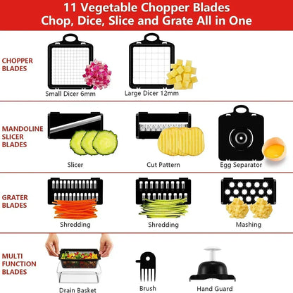 12-in-1 Vegetable Slicer with 7 Stainless Steel Blades, Non-Slip & BPA-Free