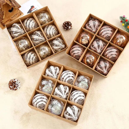 Christmas Hanging Ornaments Set – 9 Plastic Decorations with Snowflakes and Balloons