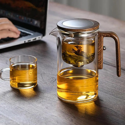 Chic Brew - Stylish Glass Teapot with Wooden Handle & Strainer