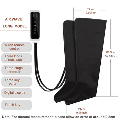 Leg Massager Boots with Air Compression | 6 Airbags for Foot, Calf & Knee, 3 Modes, 3 Intensities, LED Control