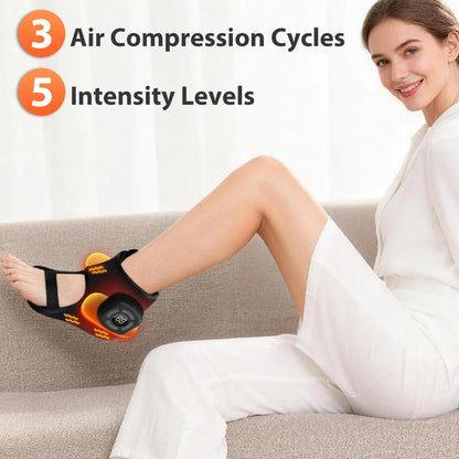 Rechargeable Foot and Ankle Wrap – Air Compression Massager with Heat, 3 Modes, 5 Intensities & Vibration Option