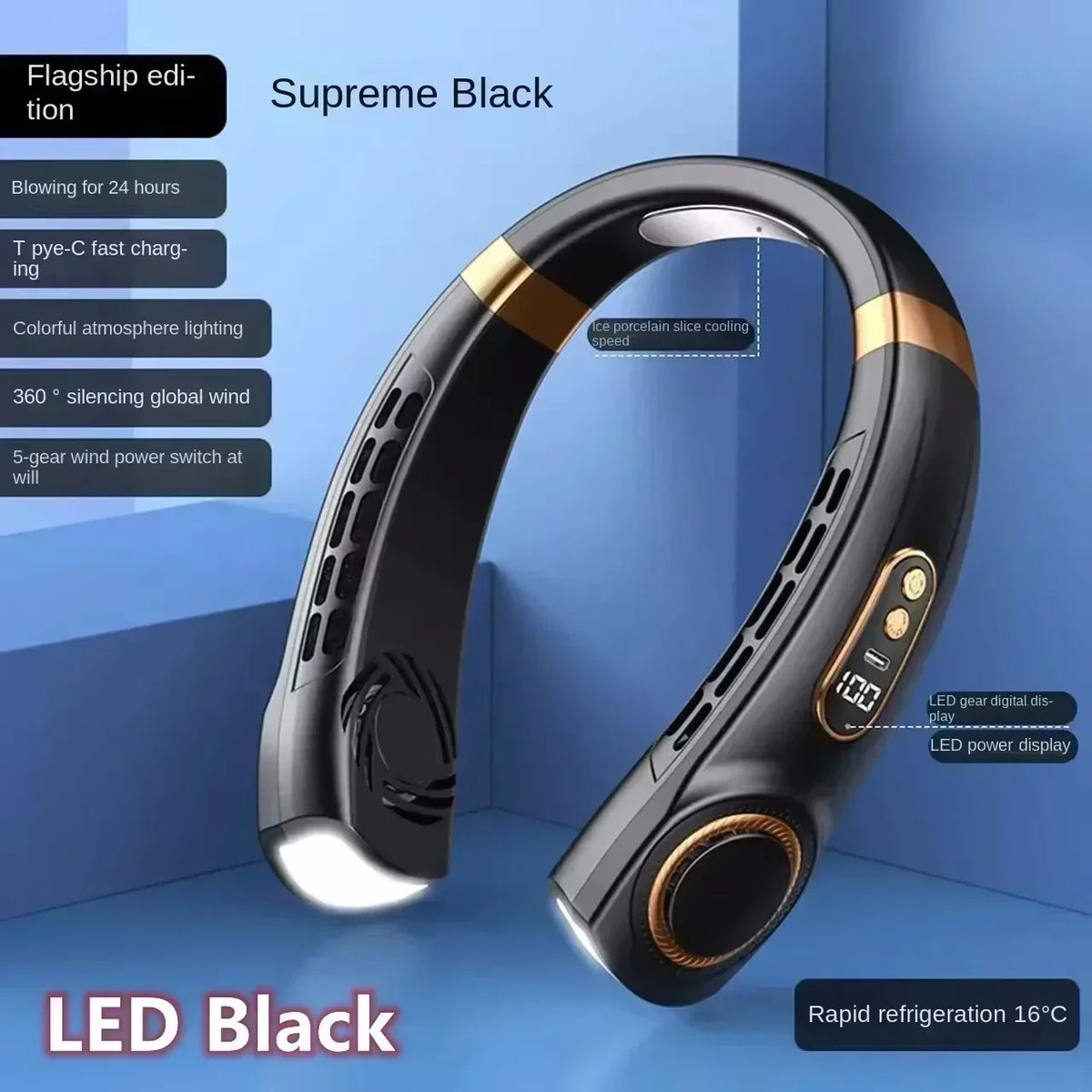 Rechargeable Neck Breeze Fan with LED Battery Indicator 8000mAh