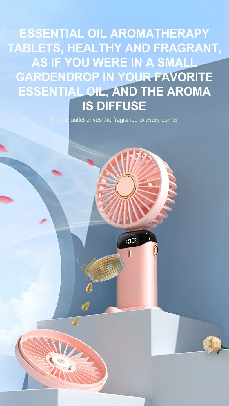 Portable Mini Fan 5000mAh – Wireless USB Rechargeable with Digital Screen and Phone Holder, 5-Speed Neck Hanging Design